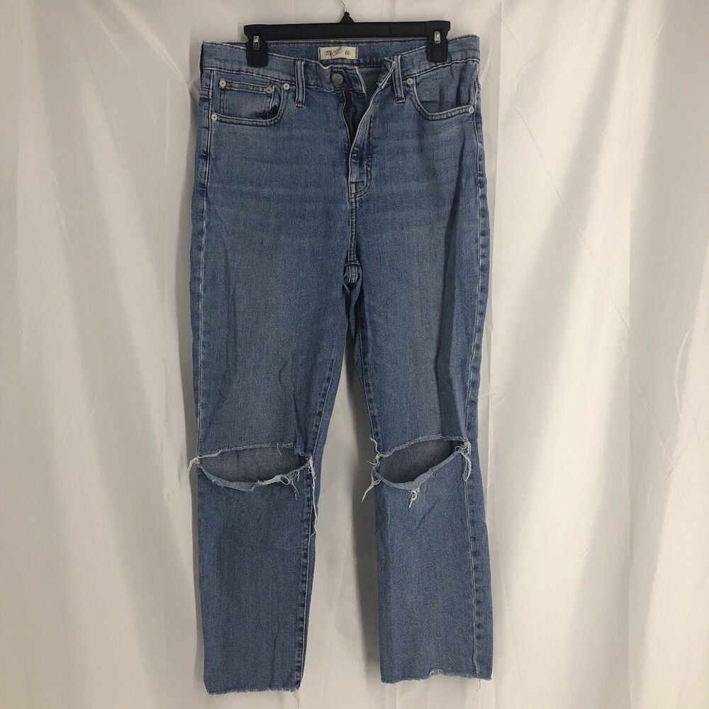 Madewell Women's High Rise Crop Slim Boyjean Denim Jeans Size 28T Raw Hem